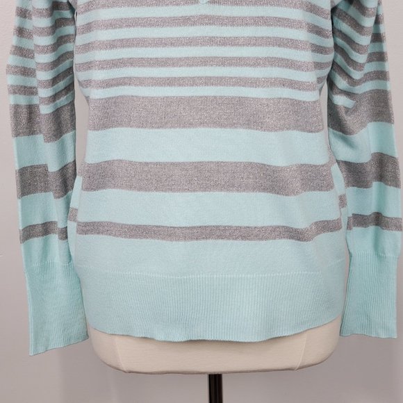 New York & Company Preppy Striped V-Neck Knit Sweater NEW NWT Size L - Picture 3 of 13